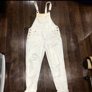 White denim overalls